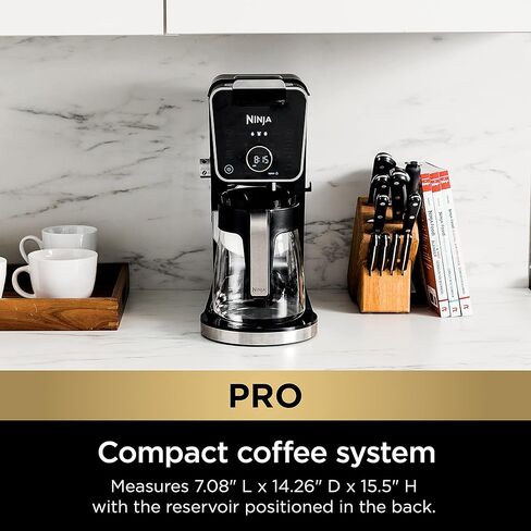 Ninja Dualbrew System Maker 14-Cup Coffee Maker ، خدمة واحدة ، قرون وأراضي ، 4 أنماط من المشروب ، طية مدمجة على بعد 70 أوقية. خزان المياه و Carafe ، Blacvk ، CFP451A in Kuwait