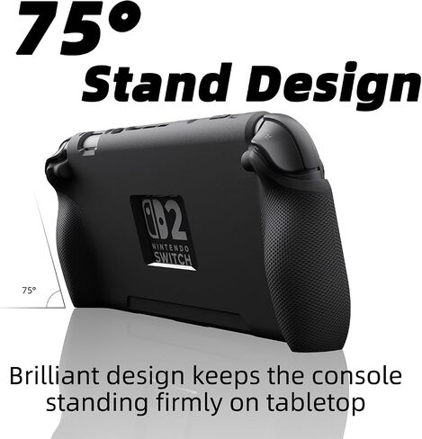 by Skull & Co. StandGrip for Nintendo Switch 2 : A Soft Protective Case with Textured Grips Full Protection and Stand, Shock-Absorption Non-Slip and Anti-Scratch Cover - Smoky Black in Kuwait