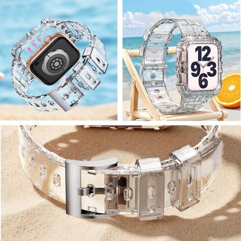 ANCOOL Compatible with Apple Watch Clear Band 41mm 40mm 38mm for Women Men, Crystal Bands with Bumper Case for iWatch Series 9 8 7 SE 6 5 4 3 2 1, Clear in Saudi Arabia