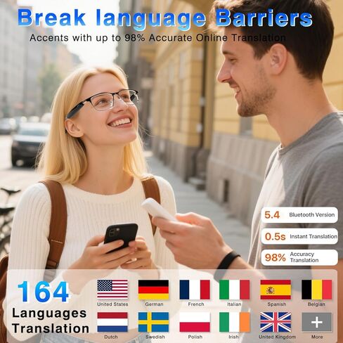 AI Translation نظارات ذكية مع الدردشة GPT و Deepspeek Bluetooth نظارات للرجال نساء مع 164+ لغة ولكنة ، وعدسة لتغيير أكواب الترجمة ، وعروض الأذن مفتوحة في وزن الأذن in Kuwait