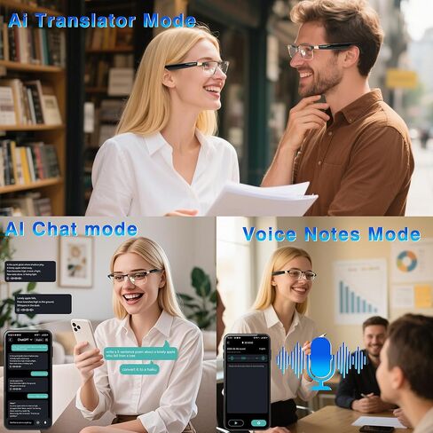 AI Translation نظارات ذكية مع الدردشة GPT و Deepspeek Bluetooth نظارات للرجال نساء مع 164+ لغة ولكنة ، وعدسة لتغيير أكواب الترجمة ، وعروض الأذن مفتوحة في وزن الأذن in Kuwait