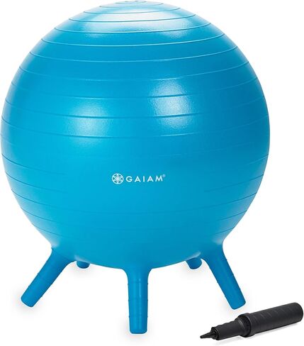 كرة التوازن للأطفال من Gaiam Kids Stay-N-Play - كرسي مدرسي مرن ومقاعد بديلة للفصل الدراسي النشط | أرجل ثبات مدمجة ناعمة، تتضمن مضخة هواء، 52 سم، رمادي in Kuwait
