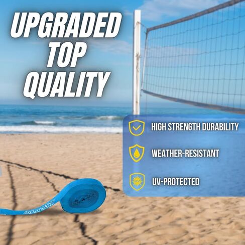 خطوط حدود المحكمة الاحترافية من Boardee للكرة الطائرة الشاطئية + تنس الشاطئ، كرة القدم، كرة الريشة 2 بوصة × خطاف وحلقة قابلة للتعديل (26.3 × 52.6 بوصة) أو (29.5 × 59.05 بوصة) in Kuwait