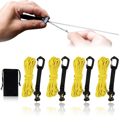 4 Pack Guy Lines-Ultralight Tent Cords with Locking Carabiner Clip, 2mm 100% Nylon Guylines Ropes for Outdoor Camping Tent Tarp,Climbing,Hiking Backpacking (Orange, 4M) in Saudi Arabia