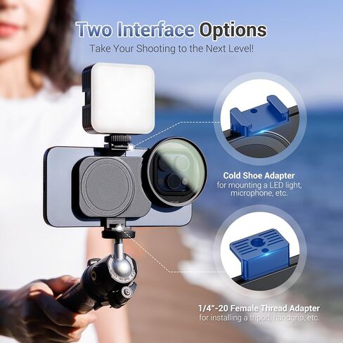 JJC 67mm ND Filter for iPhone, Magnetic Lens Filter Adapter with ND2-128 Variable ND Filter Compatible with iPhone 16 15 14 Pro Max Plus with 1/4" Screw & Shoe Mount for Vlogging Video Recording in Saudi Arabia