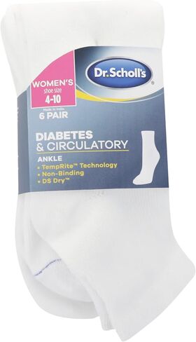 Dr. Scholl's Women's 4 Pack Diabetic and Circulatory Non Binding Ankle Socks, White, Shoe Size: 4-10 in Saudi Arabia