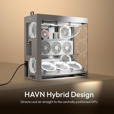 Havn HS 420 VGPU Dual-Chamber Mid Tower ATX PC Case Black | PCIE 5.0 مجموعة GPU العمودية ، فتحات المروحة 11x 140mm ودعم المبرد 420 مم ، وإدارة الكابلات البسيطة ، والزجاج المقسى ، ومركز المروحة PWM in Saudi Arabia