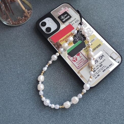 Beaded Phone Charm Y2K Kawaii Handmade Acrylic Phone Lanyard Wrist Strap for Camera Bag Airpods Keychain Charm Gold and White Pearls in Saudi Arabia
