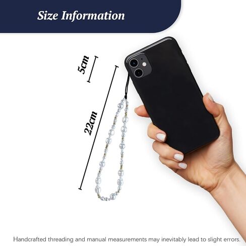 Beaded Phone Charm Y2K Kawaii Handmade Acrylic Phone Lanyard Wrist Strap for Camera Bag Airpods Keychain Charm Gold and White Pearls in Saudi Arabia