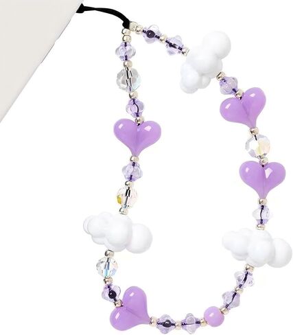 Beaded Phone Charm Y2K Kawaii Handmade Acrylic Phone Lanyard Wrist Strap for Camera Bag Airpods Keychain Charm Gold and White Pearls in Saudi Arabia