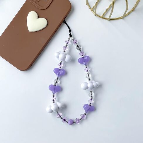 Beaded Phone Charm Y2K Kawaii Handmade Acrylic Phone Lanyard Wrist Strap for Camera Bag Airpods Keychain Charm Gold and White Pearls in Saudi Arabia