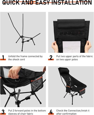 NOVSIGHT Camping Chairs - Folding Portable Camp Chair, High Back Camping Chair with Headrest, Outdoor Comfortable Camping Chair for Adults Hiking Backpacking in Saudi Arabia