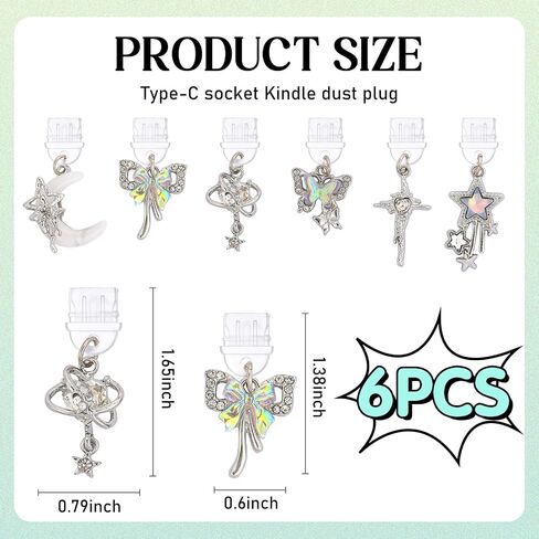 Y2K Dust Plug Charm - 6 PCS Fantasy Reshetic Pendant متوافق مع Kindle & Phone type C/USB C Charger Port in Kuwait