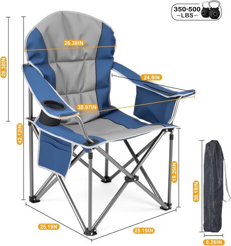 كرسي التخييم كبير الحجم للبالغين ، كرسي قابل للطي محمولة ، ودعم 500 رطل من الصلب كرسي مبطن مع حقيبة برودة حامل الكأس ، والأزرق in Kuwait