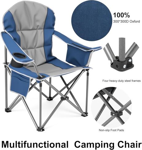 كرسي التخييم كبير الحجم للبالغين ، كرسي قابل للطي محمولة ، ودعم 500 رطل من الصلب كرسي مبطن مع حقيبة برودة حامل الكأس ، والأزرق in Kuwait