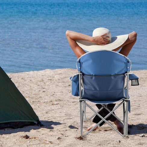 كرسي التخييم كبير الحجم للبالغين ، كرسي قابل للطي محمولة ، ودعم 500 رطل من الصلب كرسي مبطن مع حقيبة برودة حامل الكأس ، والأزرق in Kuwait