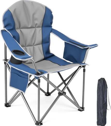 كرسي التخييم كبير الحجم للبالغين ، كرسي قابل للطي محمولة ، ودعم 500 رطل من الصلب كرسي مبطن مع حقيبة برودة حامل الكأس ، والأزرق in Kuwait