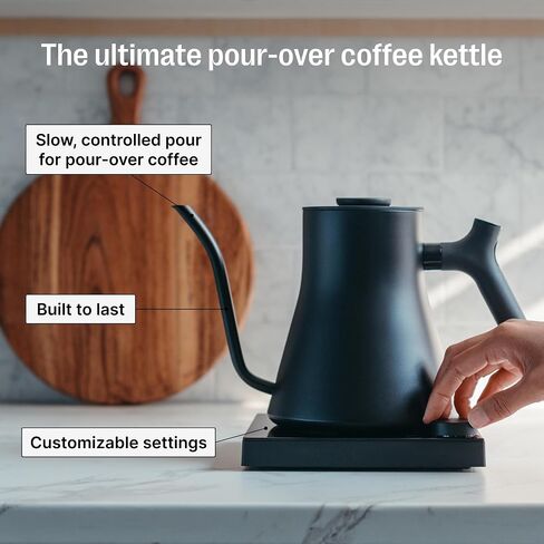 Fellow Stagg EKG Pro Gooseneck Electric Kettle for Pour-Over Coffee, Tea | Precise Temp Control, Brew Timer, Scheduling, Temp Hold, LCD Display, Walnut Handle, Matte Black, 0.9 Liter in Kuwait