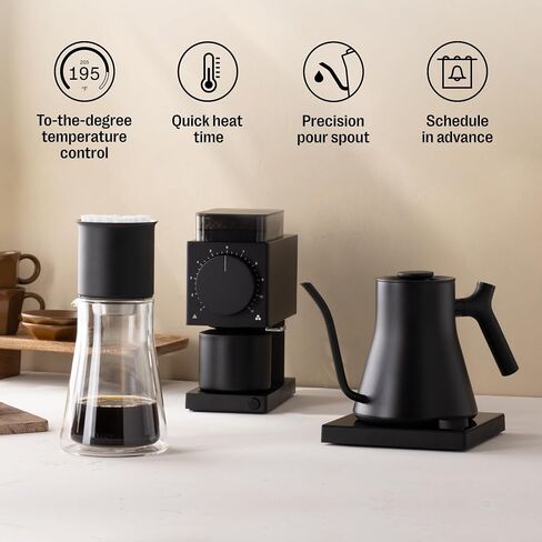 Fellow Stagg EKG Pro Gooseneck Electric Kettle for Pour-Over Coffee, Tea | Precise Temp Control, Brew Timer, Scheduling, Temp Hold, LCD Display, Walnut Handle, Matte Black, 0.9 Liter in Kuwait