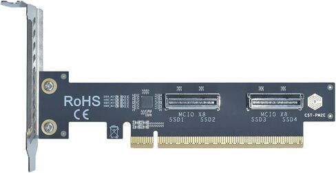 PCIe 5.0 x16 to 2 MCIO x8 Adapter Card for 4 U.2 NVMe SSD (Upward Interface) in Kuwait