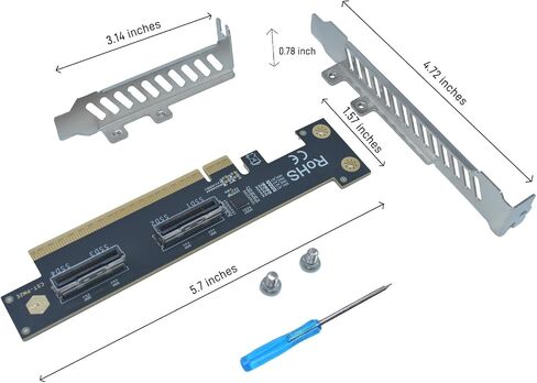 PCIe 5.0 x16 to 2 MCIO x8 Adapter Card for 4 U.2 NVMe SSD (Upward Interface) in Kuwait