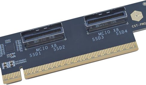 PCIe 5.0 x16 to 2 MCIO x8 Adapter Card for 4 U.2 NVMe SSD (Upward Interface) in Kuwait