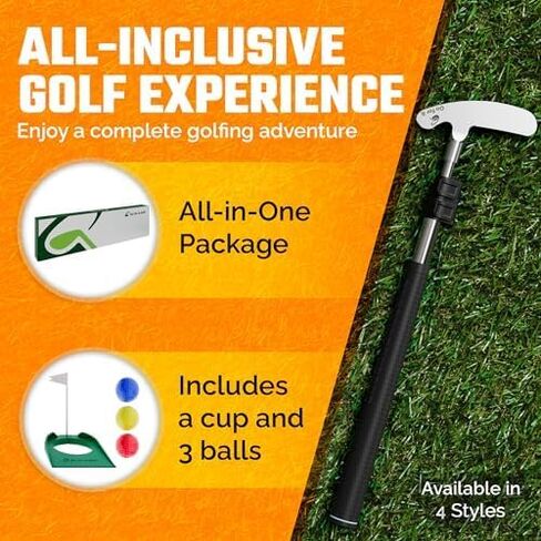مضرب الأطفال بعمود قابل للتمديد - حجم قابل للتعديل للاعبي الجولف الصغار - اليد اليسرى واليمنى - نادي تدريب مثالي للأطفال والشباب - يتضمن 4 قطع كرات - فضي، 17 بوصة - 35 بوصة in Kuwait
