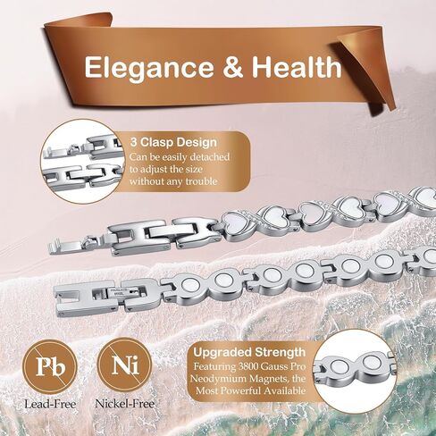 Feraco Ultra Strength Magnetic Bracelets for Women with Neodymium Therapy Magnets & Sparkling Zirconia, Adjustable with Sizing Tool in Saudi Arabia