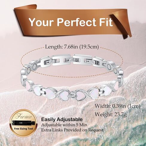 Feraco Ultra Strength Magnetic Bracelets for Women with Neodymium Therapy Magnets & Sparkling Zirconia, Adjustable with Sizing Tool in Saudi Arabia
