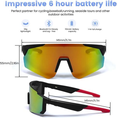 نظارة شمسية من البلوتوث المستقطبة للرجال ، نظارات رياضية ذكية للنساء مع مكبرات صوت أذن مفتوحة ، ميكروفون مدمجة ، نظارة شمسية للبيسبول تعمل على حماية الأشعة فوق البنفسجية ، نظارات ركوب الدراجات (أسود) in Kuwait