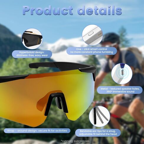نظارة شمسية من البلوتوث المستقطبة للرجال ، نظارات رياضية ذكية للنساء مع مكبرات صوت أذن مفتوحة ، ميكروفون مدمجة ، نظارة شمسية للبيسبول تعمل على حماية الأشعة فوق البنفسجية ، نظارات ركوب الدراجات (أسود) in Kuwait