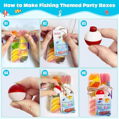 24 Set Fishing Candy Little Tackle Boxes for Birthday Party Favors with 24 Fishing Bobber 24 Thank You Cards for Making My Party Reel Fun Gone Fishing Theme Supplies Fishing Decorations (24) in Kuwait