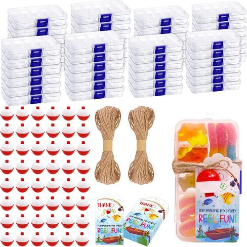 24 Set Fishing Candy Little Tackle Boxes for Birthday Party Favors with 24 Fishing Bobber 24 Thank You Cards for Making My Party Reel Fun Gone Fishing Theme Supplies Fishing Decorations (24) in Kuwait