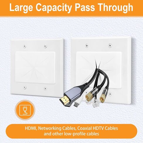2 Gang Wall Plate White 2 Pack, Silicone Cable Pass Through Wall Plate for Power Cable, Audio Video and Ethernet Cable, Speaker Wire Management | Silicone Cable Pass Through, in Wall Cable Hider for Power Cord, Audio Video and Ethernet Cable, Speaker Wire in Saudi Arabia