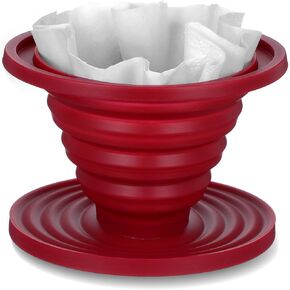 Collapsible Pour Over Coffee Dripper, Reusable Silicone Filter Holder, Travel Portable Pour Over Coffee Maker for Camping Picnic Party Traveling Office(Red)