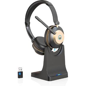 Earbay Wireless Headset with Mic for Work, Bluetooth Headset V5.3, AI Noise Cancelling Mic & 2.4G USB Dongle, 50 Hrs Work Time Wireless Headphones with Mic Mute for Work from Home/Call Center/Teams