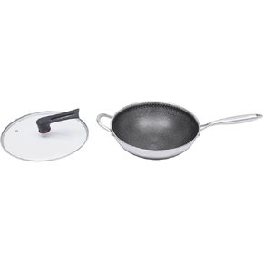 Stainless Steel Wok - Including Cover, 12-Inch Woks & Stir-Fry Pans for Induction, Electric, Gas Stoves