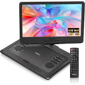 15.6" FHD Portable DVD Player with 13.3" Swivel Screen, 1920 * 1080P Car Player for Kids, 4 Hours Rechargeable Battery Support USB/SD Card, Multiple Disc Formats, Type-C/HDMI Port Dual Speakers