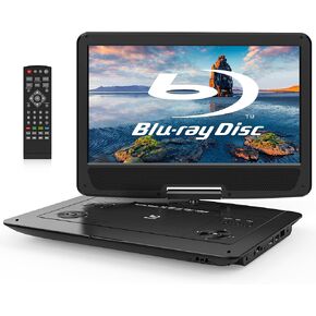 WONNIE 16.9" Portable Blu Ray DVD Player with 14.1" 1080P Full HD Large Swivel Screen, Surround Audio Sound, 4 Hrs Rechargeable Battery, Support HDMI Out, AV Out, Last Memory, USB/SD Card, Sync TV
