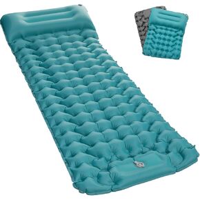 Self Inflating Sleeping Pad Mattress for Tent Camping: Inflatable Camping Bed with Built-in Foot Pump for Backpacking - 3" Extra Thick Mat Air Cot for Floor - Blue