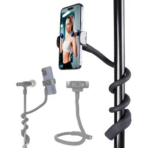 Portable Flexible Phone Holder with Handle for Treadmill, Spin Bike, Stroller, Tripod, Shopping Cart, Desk, Logitech Webcam, 23.6" / 60cm Long Arm Gooseneck Phone Mount for 4.7"- 7" Cell Phones