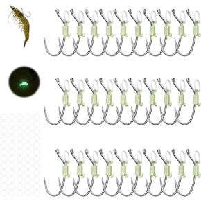 السنانير الروبيان الحية Kanama Luminous - High Carbon Steel Fishing Hooks Salaltwater Corrosion Parbed Strong Hooks Walker Walkwater Freshwater ، مثالية للباس ، والمجموعات ، والبايك ، وسمك السلور والمزيد