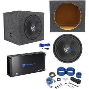 Rockville K5 W15K5S4 15" 2000w Subwoofer Bundle dB25 Car Stereo Amp RWK41 Installation Wire Kit RGS15 Car Sub Enclosure & Enclosure Installation Kit (5 Items)