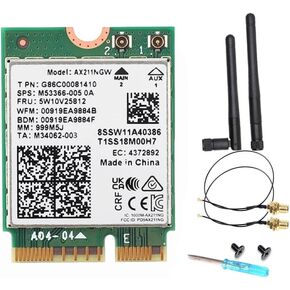 Intel AX211 WiFi 6E Card, Tri-Band, Up to 2.4 Gbps, M.2 CNVio2, Bluetooth 5.3, Windows 10/11 Linux Compatible