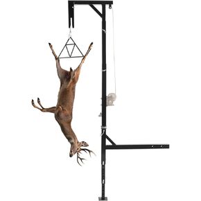 ECOTRIC Truck Hitch Game Hunting Hoist, 400 lbs Load Capacity, Universal Hitch Mount Deer Hanger with Winch Gambrel, Foot Base, Adjustable Height, 360° Swivel Black Steel Powder Coated