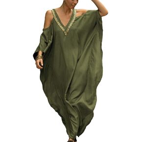 Bsubseach Plus Size Kaftan Cover Ups for Swimwear Women Cold Shoulder Swimsuit Cover Up Caftan Dress Colorful Butterfly in Saudi Arabia