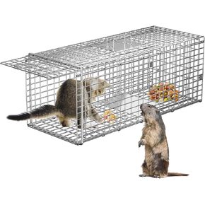 Live Animal Cage Trap, 32" x 11" x 12" Heavy Duty Folding Raccoon Traps, Humane Cat Trap for Stray Cats, Squirrels, Raccoons, Skunks, Groundhogs and Opossums, Catch and Release