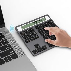 2 in 1 Bluetooth Number Pad with Display Calculator - Wireless Number Pad Portable 2.4G for Laptop/PC, 34 Key Quiet Numeric Keypad Compatible with Windows/Mac/iOS/Android/Linux - (Accounting/Office)