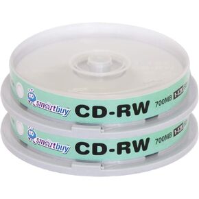 20 Pack Smartbuy CD-RW 1-12X 700MB/80Min High Speed Branded Logo Rewritable Blank Data Media Disc