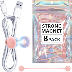 Magnetic Cable Ties, FGSAEOR Reusable Silicone Twist Cords Organizers for Bundling and Organizing, Holding Stuff, Book Markers, Fridge Magnets, Cable Manager Keeper Wrap Straps Clips (B-12 Pack) …